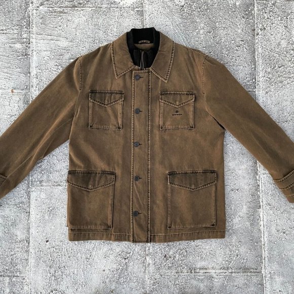 Aigner Men Jacket Brown Cotton Winter Coat Style in Italy Front Zipper Size 56 - Picture 1 of 11